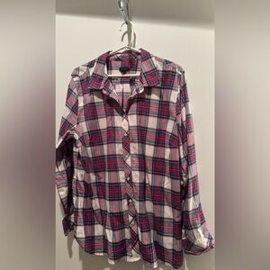 Talbots Button-Up Plaid Shirt in Pink, Navy & White